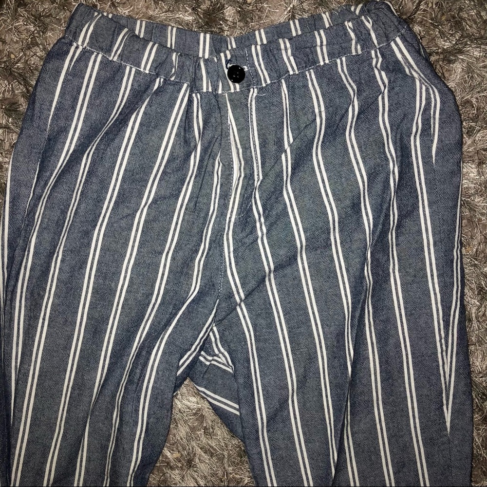 High Waisted Blue & White Striped Wide Leg Pants